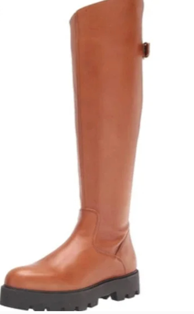 Franco Sarto Balinboot Tall Boots 7.5 NWOT Knee High Cognac Brown Leather Lug